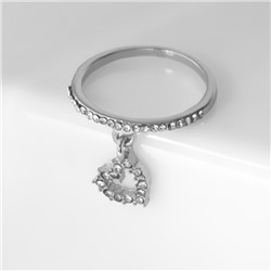 Кольцо "Брелок" сердечко, цвет белый в серебре, размер 16