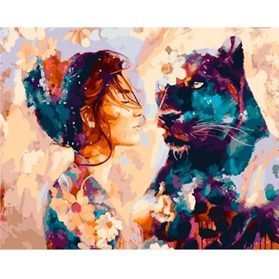 Картина по номерам "Девушка и пантера" 50х40см