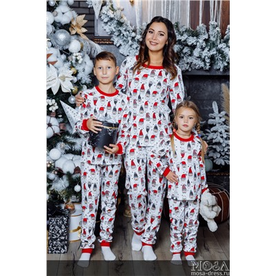 Комплект новогодних пижам в стиле family look "Гномы" М-2155