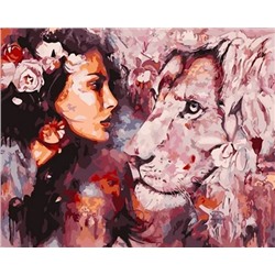 Картина по номерам "Девушка и лев" 50х40см