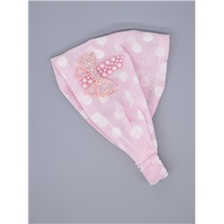Косынка для девочки на резинке, горошки, розовый бантик из страз с розовыми бусинами, светло-розовый