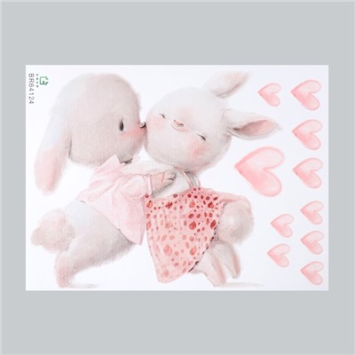 Наклейка пластик интерьерная цветная "Милые зайчата - поцелуй" 45х60 см