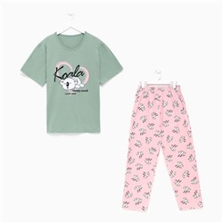 Комплект женский домашний (футболка/брюки) "Koala", цвет зелёный/розовый, размер 58