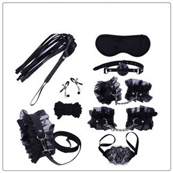 Эротический БДСМ набор Оки-Чпоки, с черным кружевом, чёрный, экокожа, 9 предметов