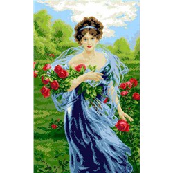 Канва с рисунком А-018 Дама с розами 43, 5х67, 5 см