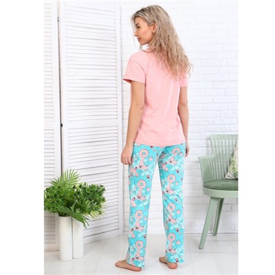 Комплект женский домашний (футболка, брюки), цвет розовый, размер 46