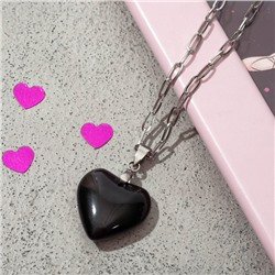 Кулон "Сердце" мармелад, цвет чёрный в серебре, 40 см