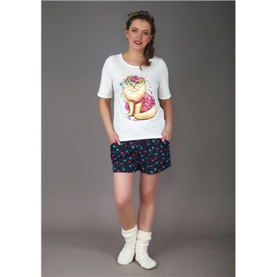 Пижама Аделина (Кошка с венком),шорты цветочек 2-183а