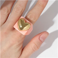 Кольцо "Сердце" широкое, цвет персиковый, размер 18,5