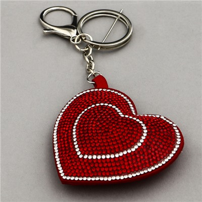 Мягкая игрушка "Двойное сердце" со стразами, на брелоке, 7 см, цвет красный
