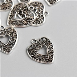 Декор для творчества металл "Сердце ажурное" серебро 2,3х2 см