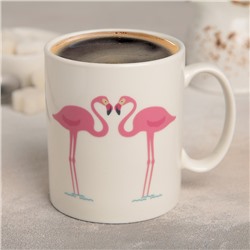 Кружка-хамелеон керамическая «Влюблённые фламинго», 350 мл, цвет белый
