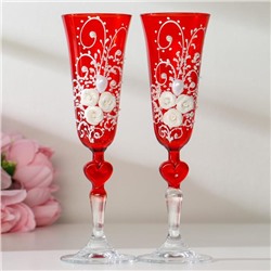Набор свадебных бокалов "Розы", с лепниной и сердцем на ножке, красный