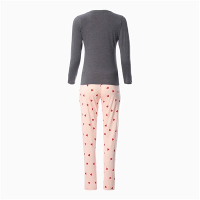 Комплект женский домашний (лонгслив/брюки), цвет серо-розовый, размер 50