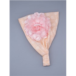Косынка для девочки на резинке, белые цветочки, сбоку большой светло-розовый цветок, персиковый